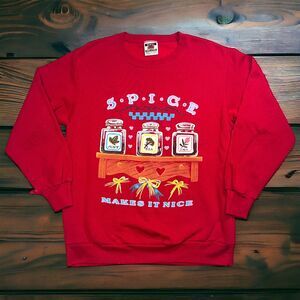 VINTAGE 90s Size M Granny Sweatshirt Cottagecore Red Willow Long Sleeve